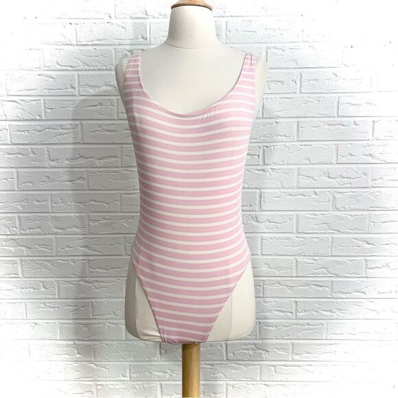 J. Crew Plunging Scoop Back one-piece swimsuit in Pink Stripe Size 6 - Picture 1 of 5